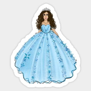 Blue Quinceanera Dress Fashion Illustration Sticker